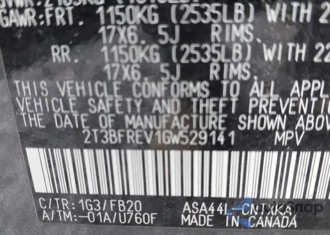 2016 Toyota Rav4 Le z USA, uszkodzony, nr VIN 2T3BFREV1GW529141